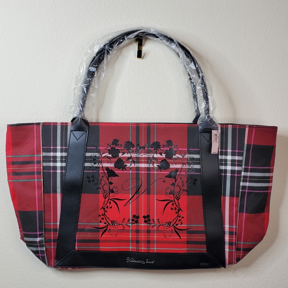 Victoria's Secret Large Red Plaid Tote NWT